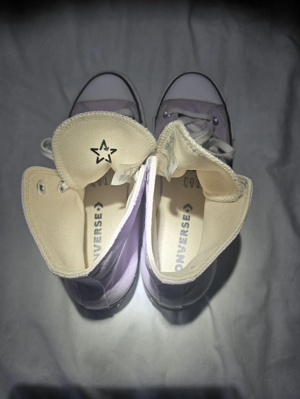 Converse High-Top Canvas Sneakers in Light Lavender and White Platform